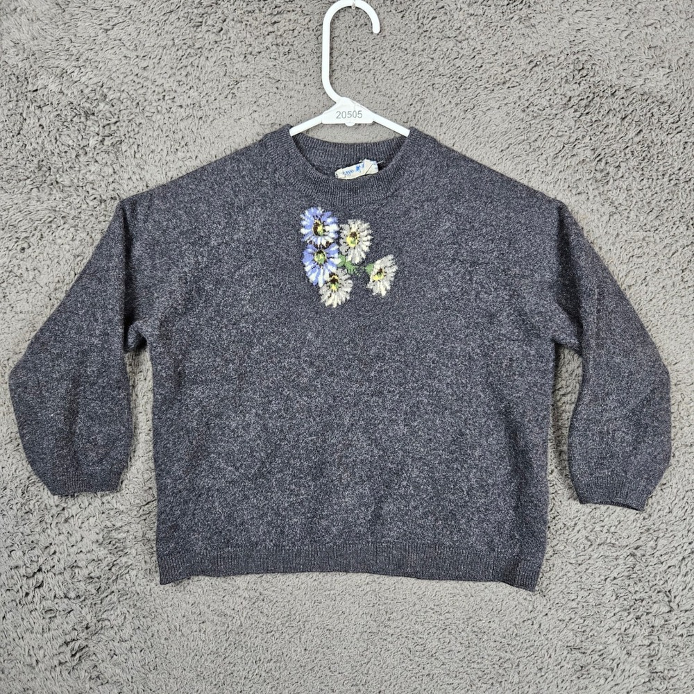 Ballantyne of Peebles Cashmere Sweater‎ Womens 40 Gray Floral Made in Scotland